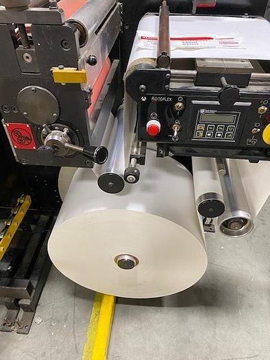 Used 13" WIDE ROTOFLEX DLI REWINDER WITH 2 STATION DIE CUTTING - RECENT DRIVE UPDATE