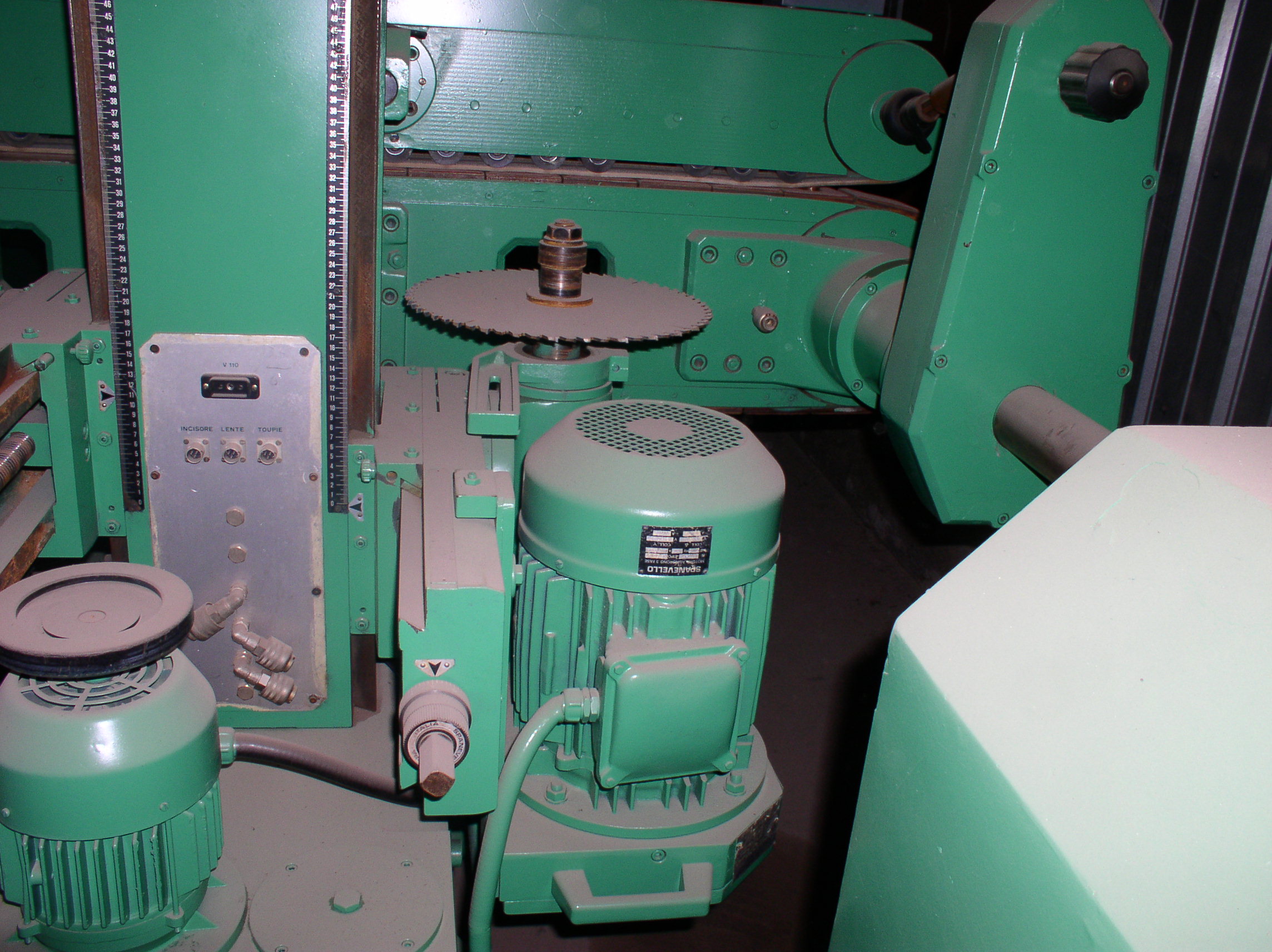 Used 136" SPANEVELLO Double End Tenoner; 6 Heads