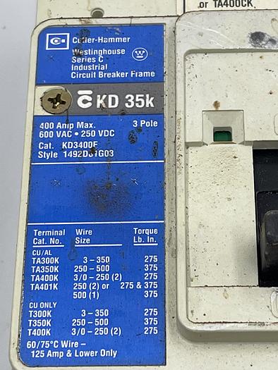 Used CUTLER HAMMER KD3400F