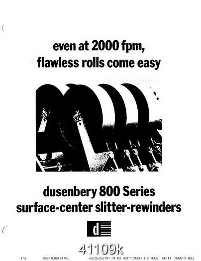 Used Dusenbery 800 Model Duplex Surface Center Slitter Rewinder #41109