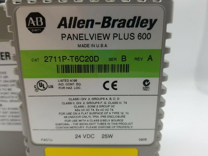 Used Allen Bradley 2711P-T6C20D Ser B Rev A UPS RED! SAME DAY SHIPPING!