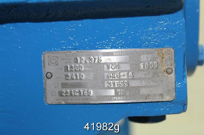 Used Goulds 3410 6x8x14 Split Case Pump, SS Casing, 5-Vane Single Straight 12.25" Impeller #41982
