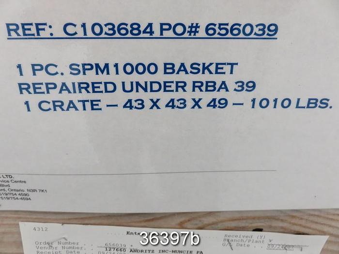 Used Fiberprep SPM1000 Pressure Screen Basket, 0.25mm Slots #36397