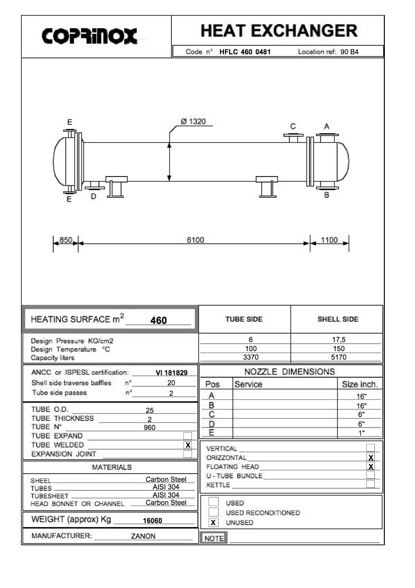 Usato Scambiatore di calore ZANON da 460 metri quadrati