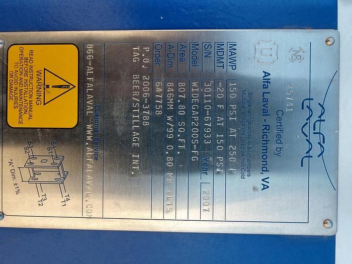 Used Heat Exchanger, Plates, 800 SF, Alfa Laval, (105) Plates #S742474