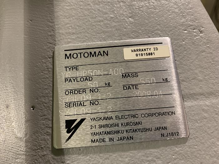 Used MOTOMAN UP50N (HP50) 50KG X 2046MM REACH 6 AXIS CNC ROBOT WITH NX100 CONTROL