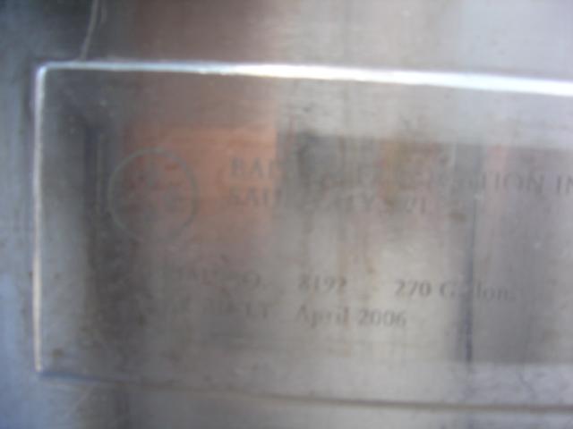 Usado 2000 GALLON PROCESSOR TANK. CHESTER-JENSEN SERIAL CJ6201DS
