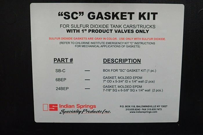 Used Indian Springs SC Sulfur Dioxide Tank Car/Truck Gasket Set ~ SO2 Kit EPDM Gasket
