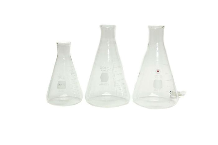 Used Pyrex 1000ml Kimax 2000ml Pyrex 2000ml Erlenmeyer Flask Lot of 3 (5129)