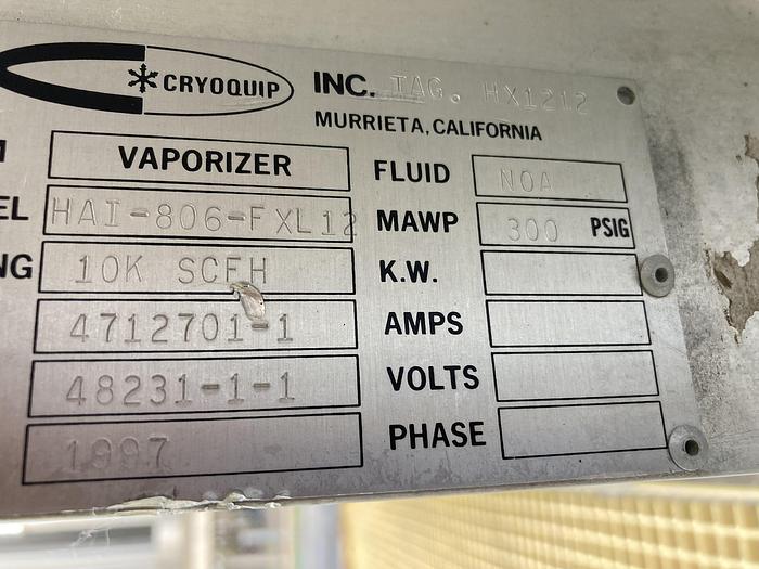 Used Used CryoQuip Inc.  Ambient vaporizer. Model HAI-806-FXL12,