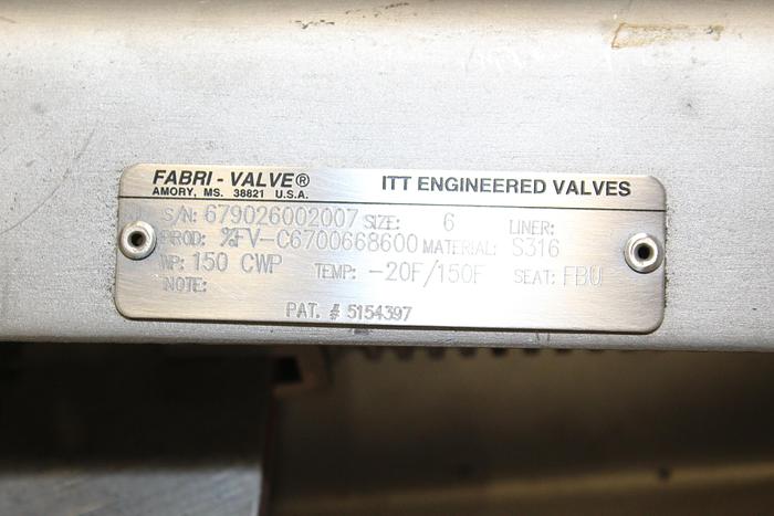 Used Fabri-Valve 6" Hand Operated Knife Gate Valve #43984