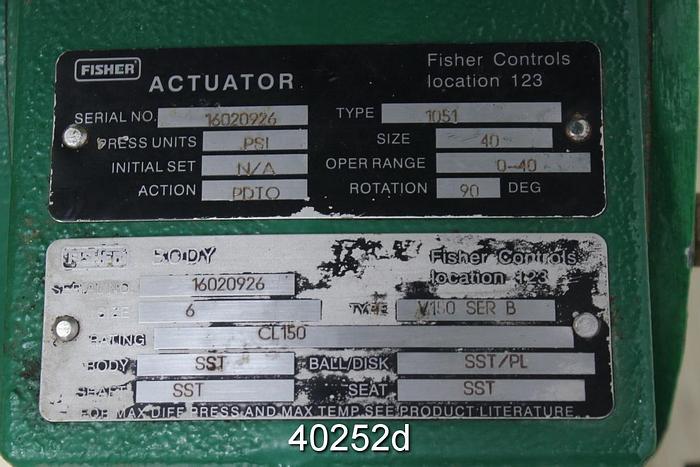 Used Fisher 6" Vee Ball Control Valve, V150 #40252