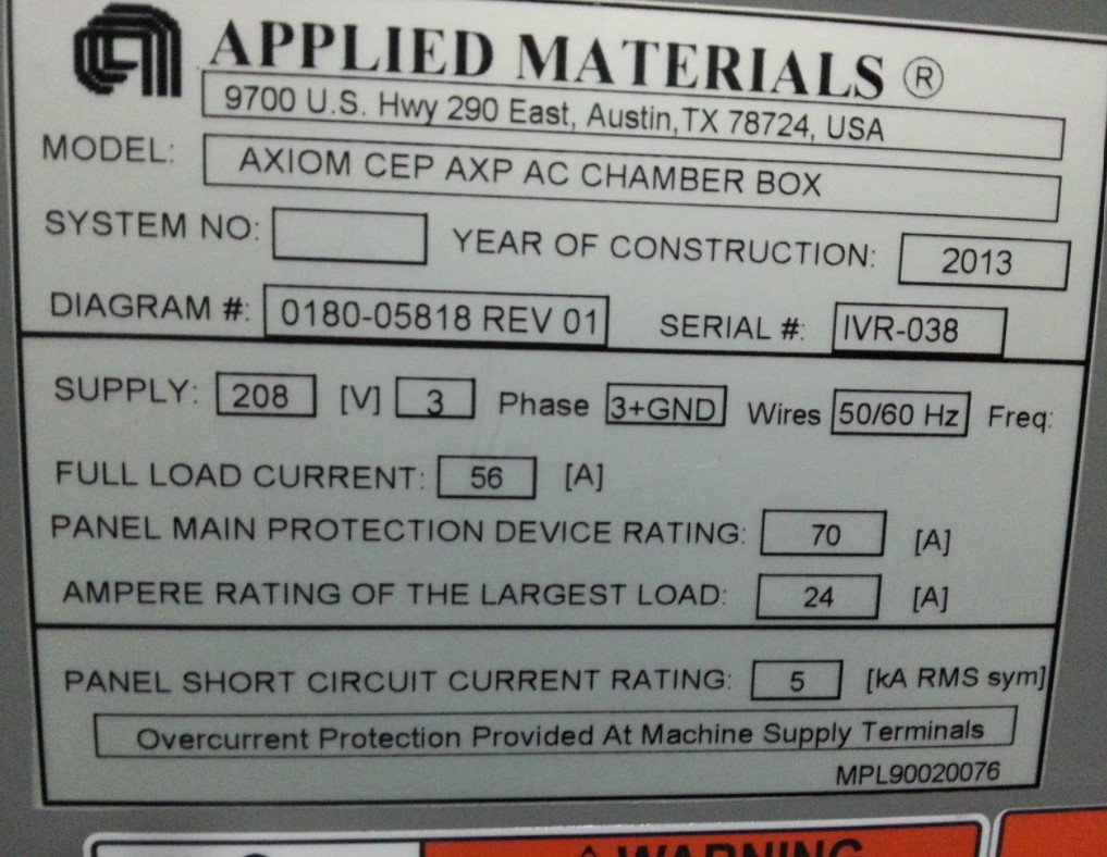 Used AMAT Axiom Chamber