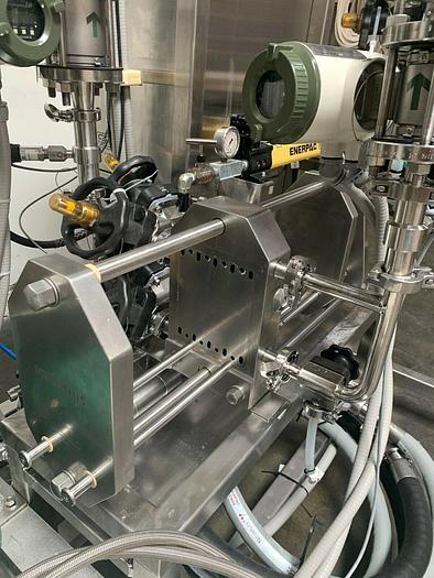 Used Sartorius Filtration Skid w/ Filter Press, 75 L Jacketed Tank & Tri-clover Pump