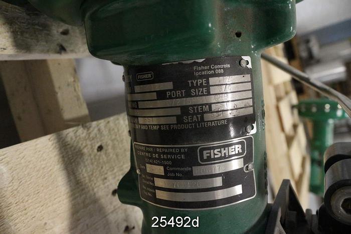 Used Fisher EZ Steam Control Valve, 1", Ez Body Style, Stainless Steel Body, Stainless Steel Shaft, Stainless Steel Plug, Stainless Steel Seat, Class Cl150, Port Size 3/4", Travel 3/4", Type 667 Actuator, Size 30, Action Pdto, 275 Psi Cwp #25492