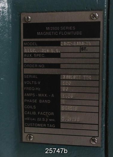 Unused Foxboro 2802-SABA-TS 2" Magnetic Flow Tube, Series M/2800, Uh Mw Lined, Calibration Factor 0.08236 Mv/Gal/Min, Phase Band E, Coils Series, Electrodes 316 Stainless Steel, Unused #25747