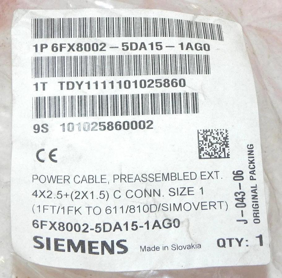Used NEW SIEMENS 6FX8002-5DA15-1AG0 POWER CABLE 6M 6FX80025DA151AG0