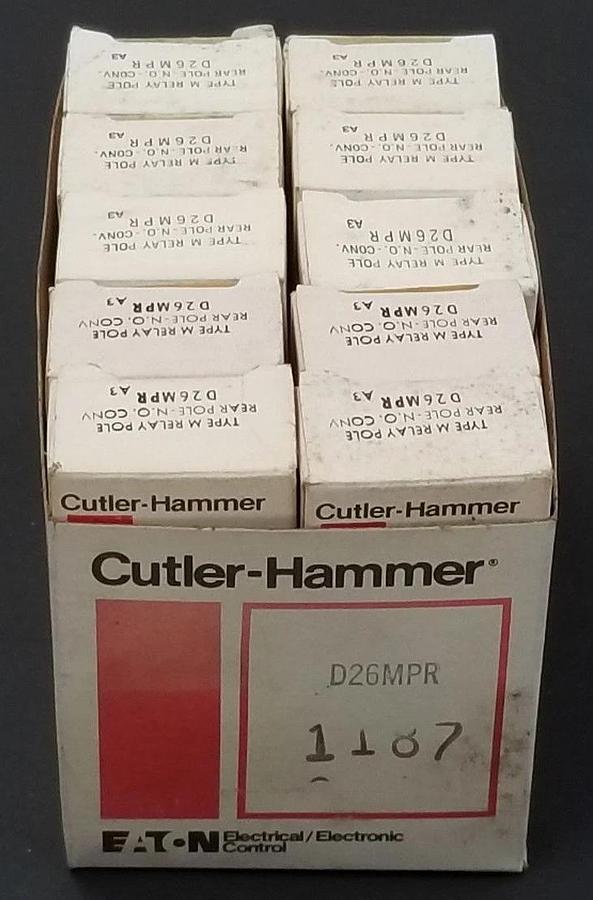 Used BOX OF 10 NEW CUTLER HAMMER D26MPR TYPE M RELAYS POLE REAR POLE N.O. CONV SER A3