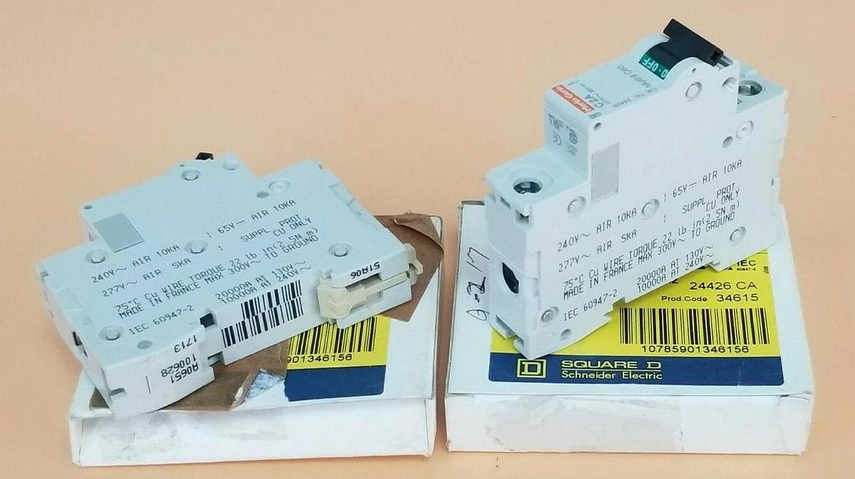Used (2) NIB SQUARE D MG24426 SUPPLEMENTARY PROTECTORS 2A, 1-POL, C CURVE 277V