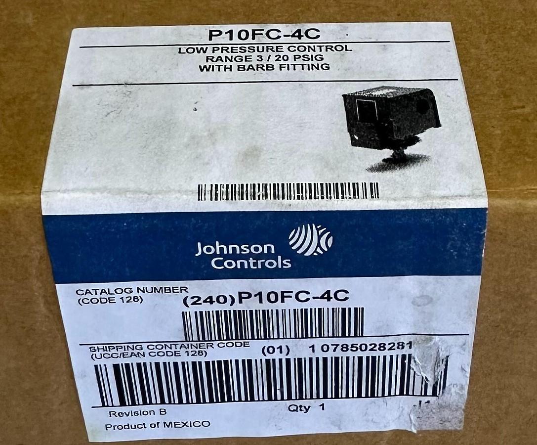 Used NEW JOHNSON CONTROLS P10FC-4C / P10FC4C LOW PRESSURE CONTROL 3-20PSIG W/ BARB