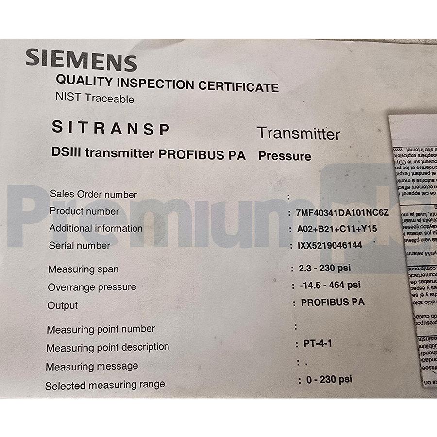 Used Siemens 7MF4034-1DA10-1NC6-Z A02+B21+C11+Y15 SITRANS P DS III P410 Transmitter