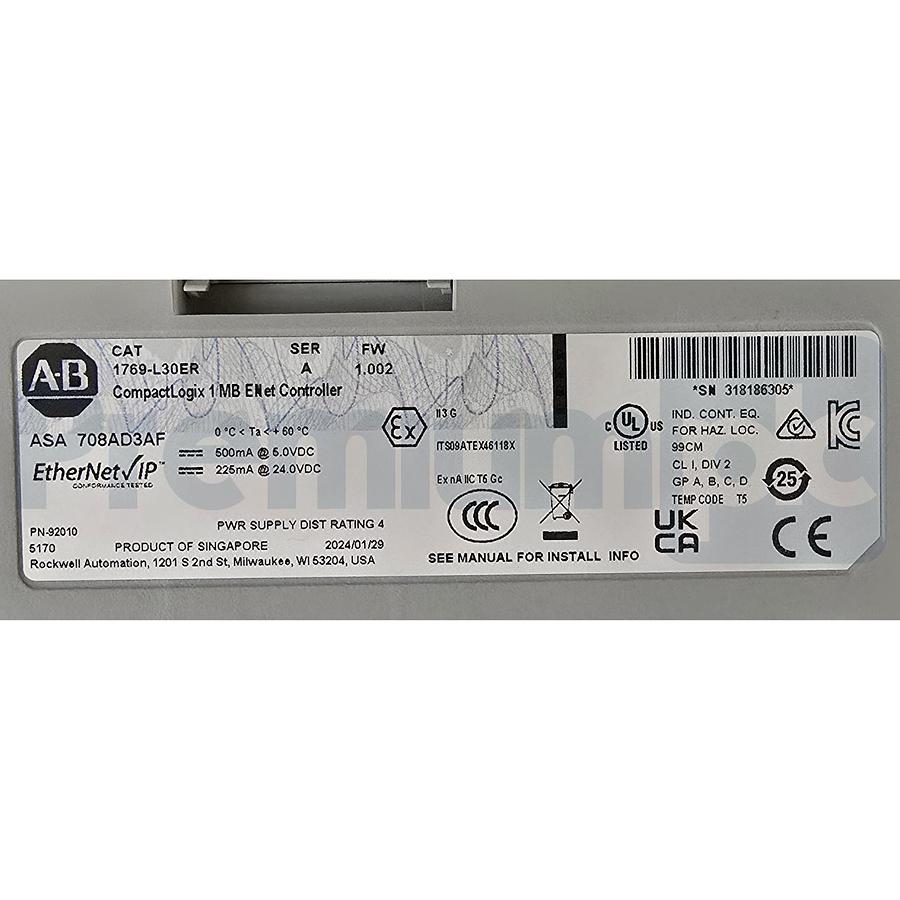 Used Allen-Bradley 1769-L30ER /A CompactLogix 5370 L3 ENet Controller 1 MB 2024 NSMP