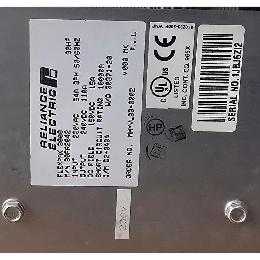 Used RELIANCE ELECTRIC 30FR2042 FlexPak 3000 REGEN DC DRIVE 30HP 230VAC/94A USPI