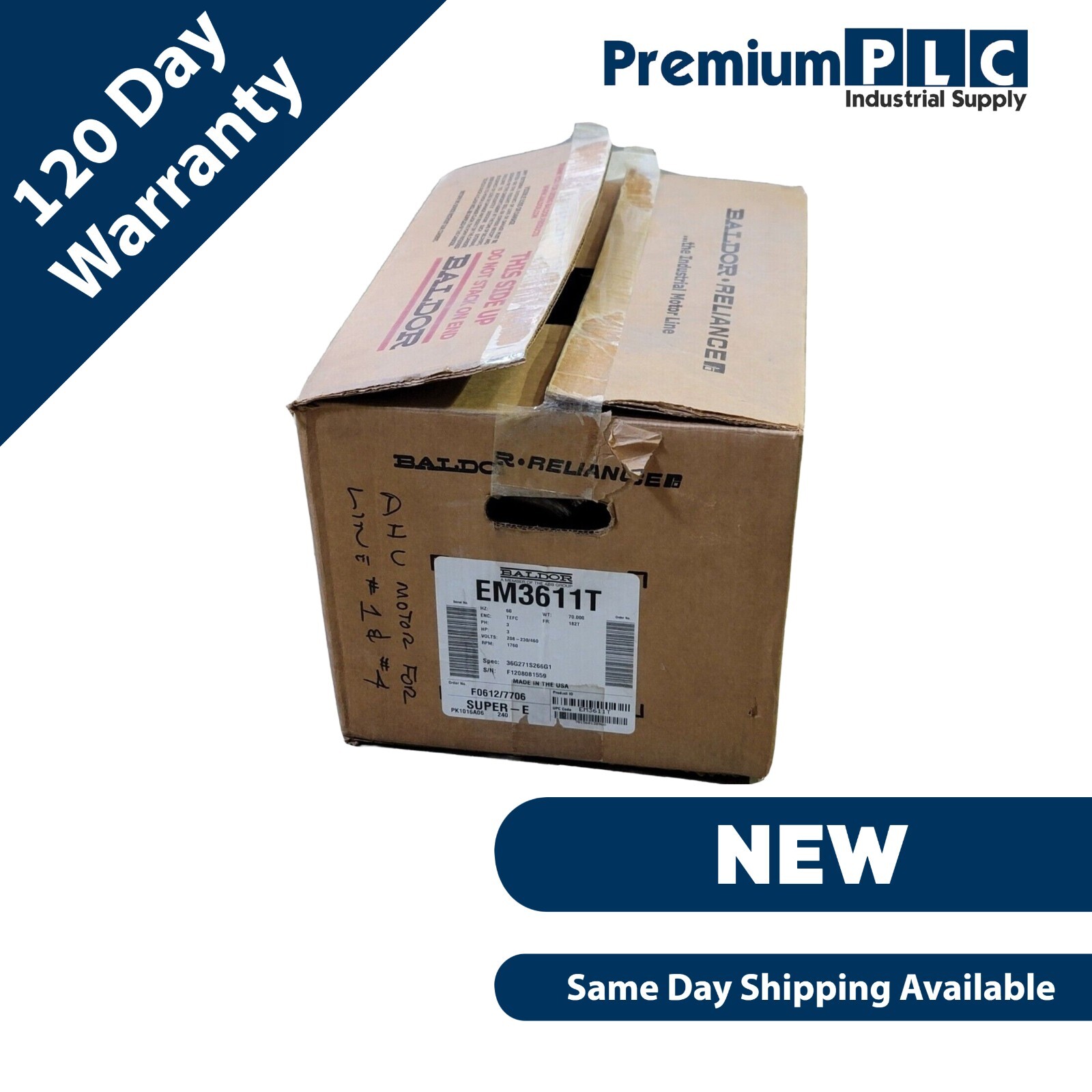 Used NEW BALDOR / ABB EM3611T 3HP SUPER-E ELECTRIC MOTOR 3-P 60Hz 182T 208-230/460V