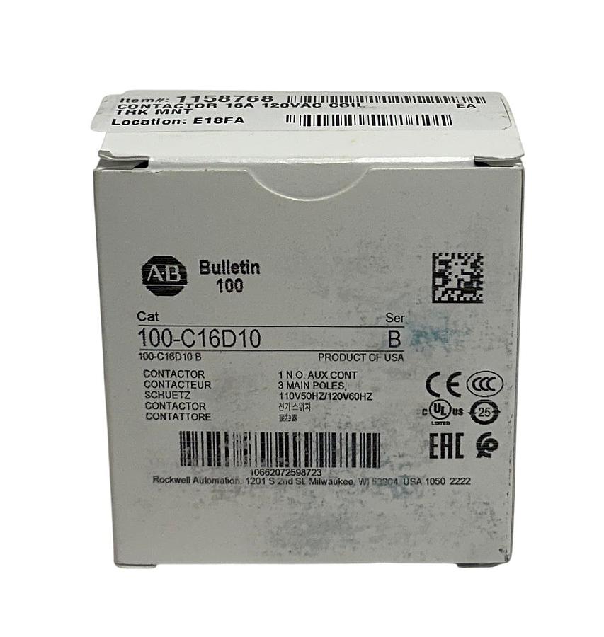 Used ALLEN BRADLEY 100-C16D10 /B BULLETIN 100 CONTACTOR 3-POLE 110/120V 50/60Hz NSMP