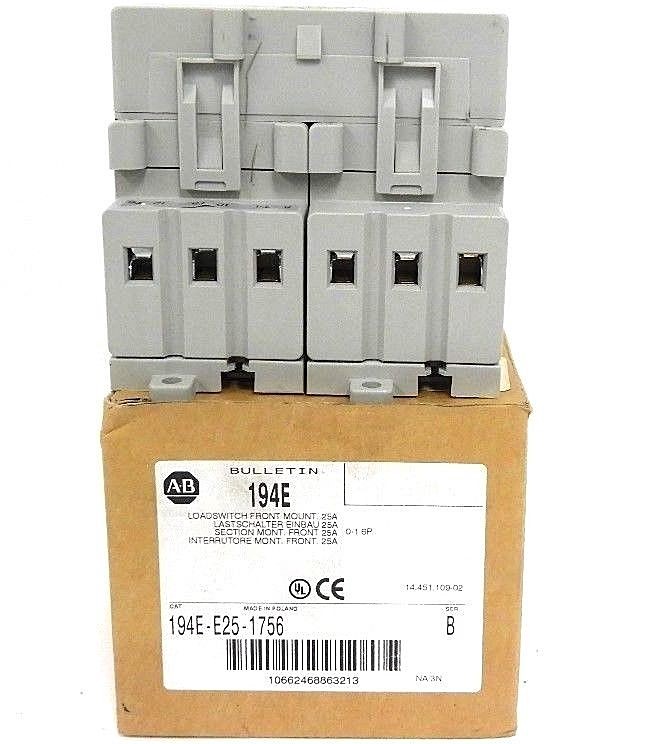 NIB ALLEN BRADLEY 194E-E25-1756 LOADSWITCH FRONT MOUNT SER. B, 480V, 25A, 6 POLE