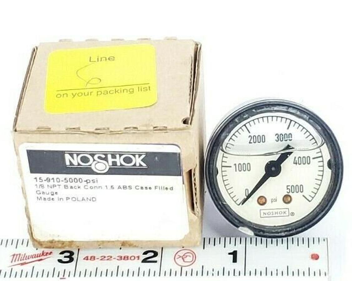 Used NEW NOSHOK 15-910-5000-psi PRESSURE GAUGE 1/8 NPT 1.5 ABS CASE 0-5000psi