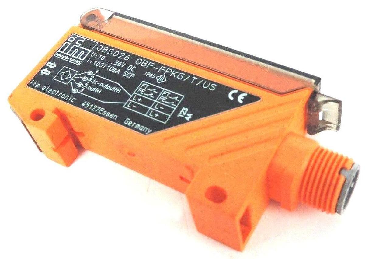Used IFM OB5026 OBF-FPKG/T/US PHOTOELECTRIC FIBER OPTIC SENSOR 10-36VDC 100/10MA