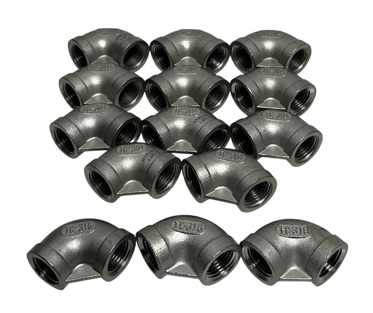 Used 14 UNBRANDED TC-304 / TC-316 / 1/2-150 / G-NPT THREADED ELBOW FITTINGS NSNP