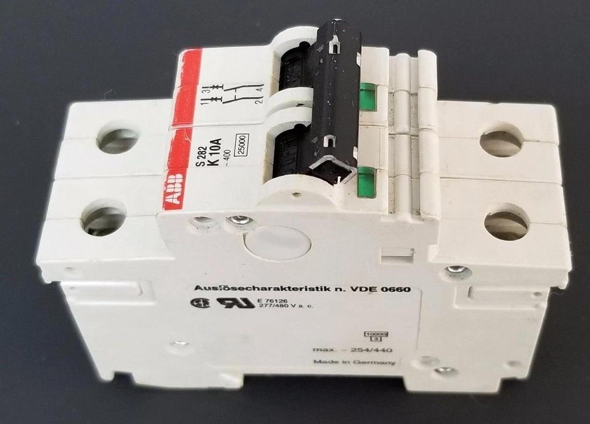 Used ABB S282K10A CIRCUIT BREAKER 10AMP, 2POLE, 400VAC, S 282 K 10A