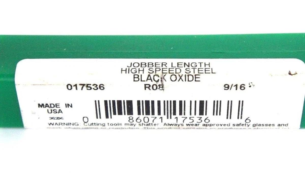 NEW PRECISION TWIST DRILL 017536 9/16" JOBBER LENGTH HSS BLACK OXIDE R08
