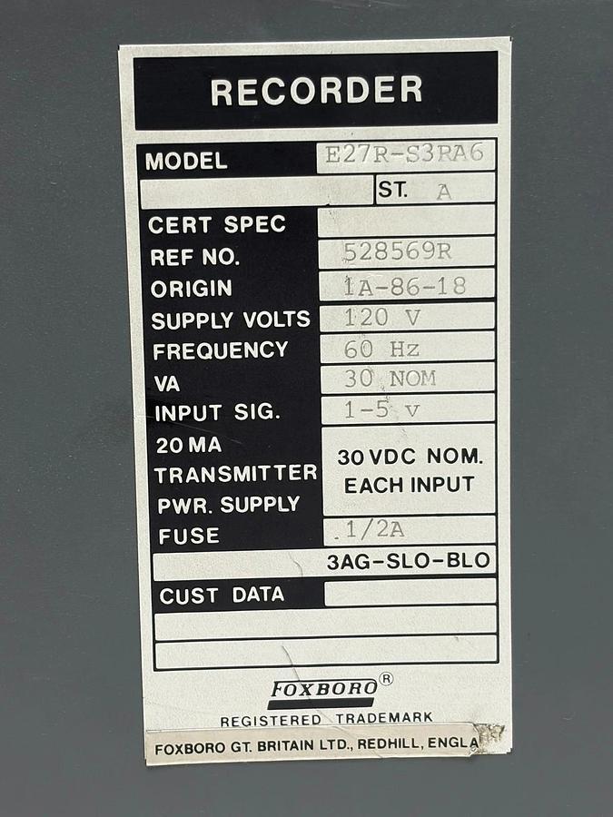 Used Foxboro E27R-S3RA6 3-Pen Chart Recorder 120V 1-5V Input