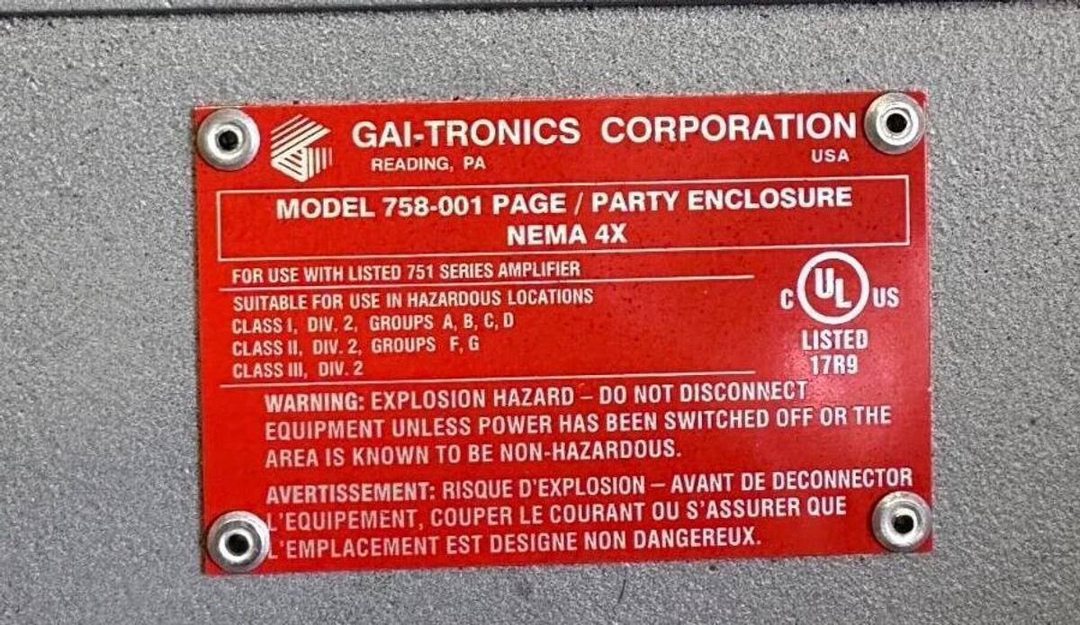 NEW GAI-Tronics 758-001 / 758001 PAGE / PARTY ENCLOSURE NEMA 4X ALUMINUM