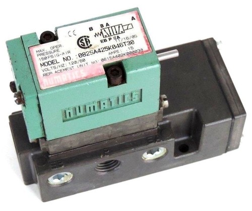 Used NUMATICS 082SA425K046T30 SOLENOID VALVE BLOCK 120V 50HZ .15 AMPS 150PSIG