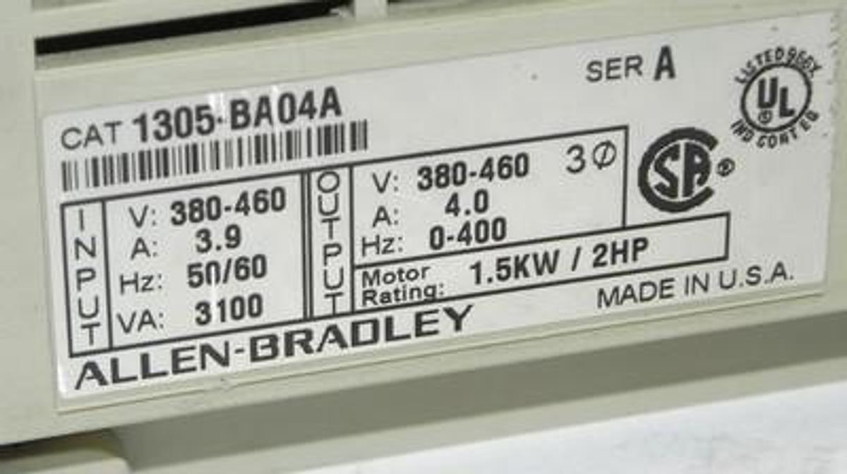 Used ALLEN BRADLEY 1305-BA04A DRIVE 380-460V W/ 1201-HA1 PROGRAMMING TERMINAL