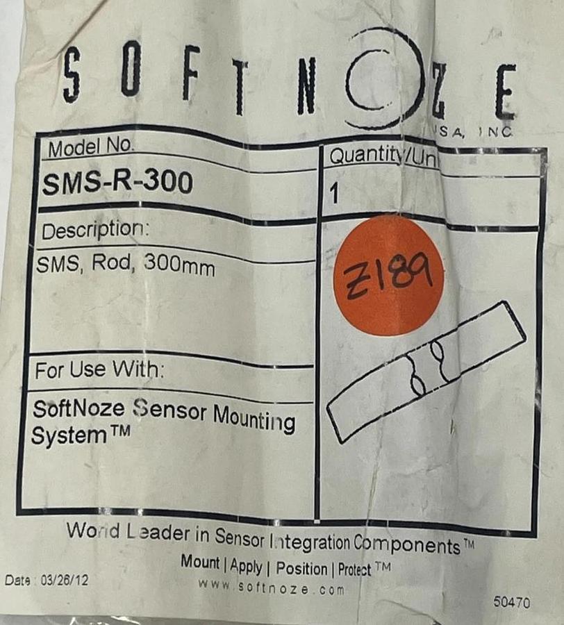 Used SOFTNOZE SMS-R-300 Straight Sensor Mounting Rod 1/2" Dia x 300mm Stainless Steel