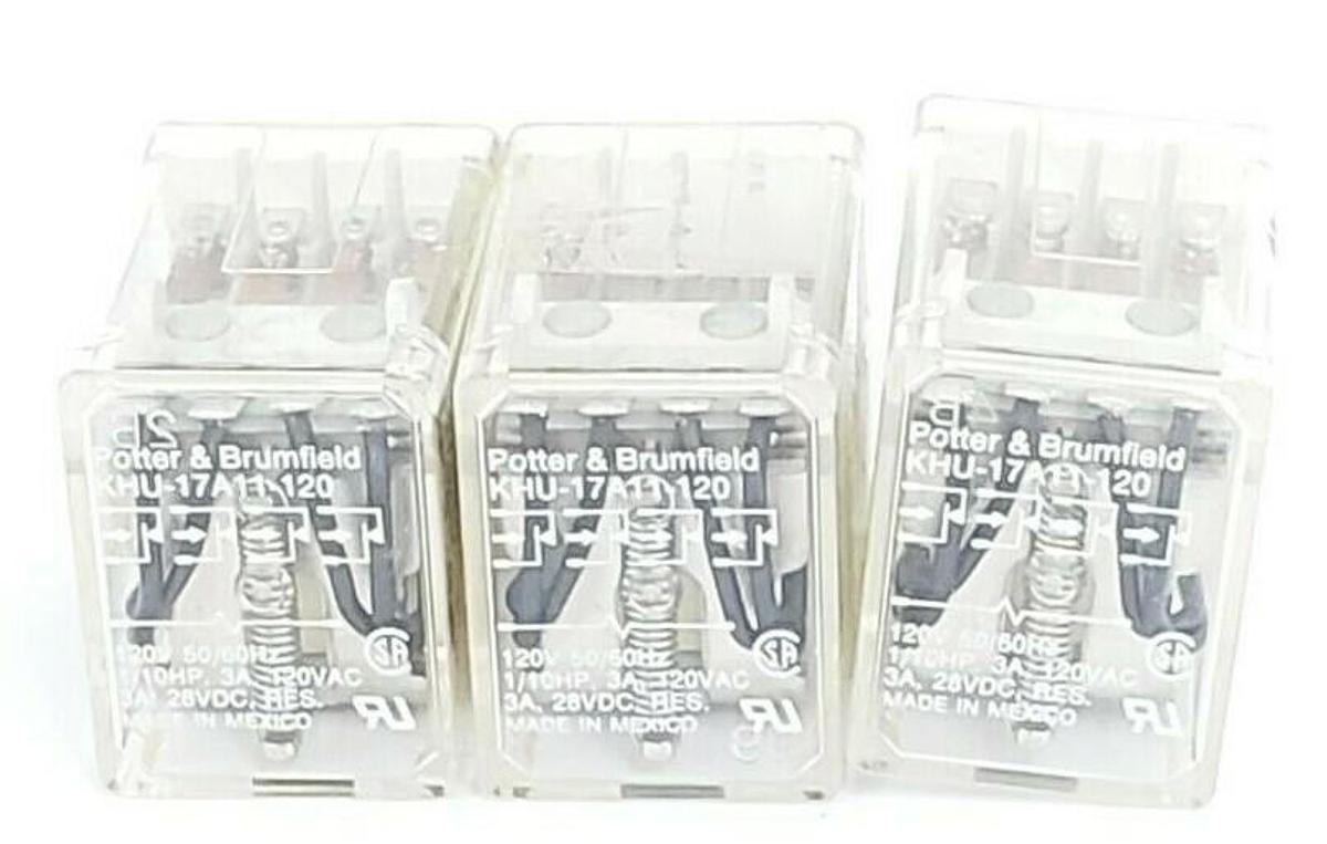 Used LOT OF 3 POTTER & BRUMFIELD KHU-17A11-120 RELAYS 120V 50/60HZ