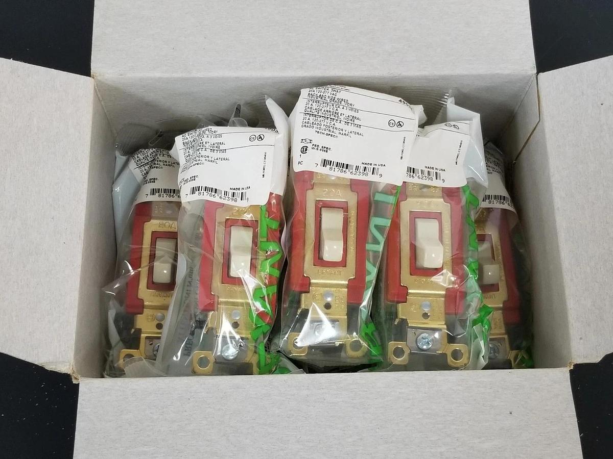 Used BOX OF 8 NEW BRYANT 4903-I 3-WAY AC SWITCHES 20A 120-277VAC IVORY 4903I