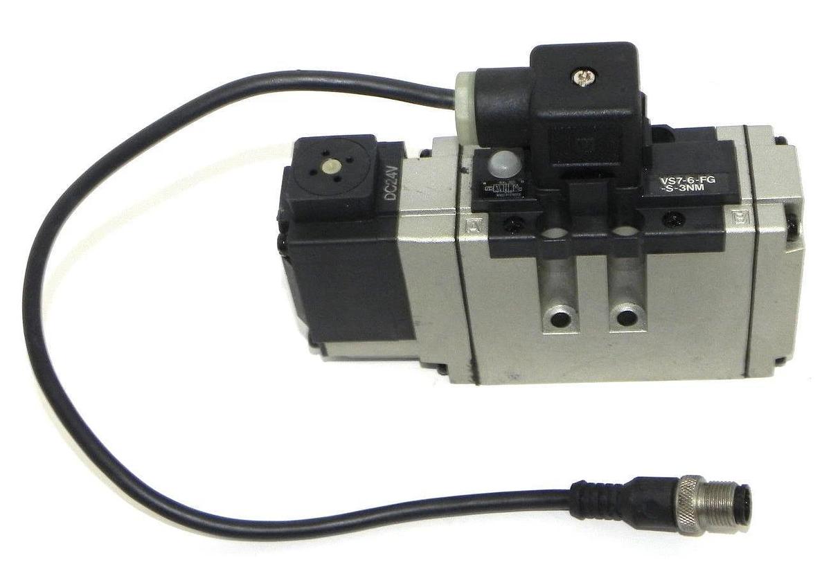 Used SMC VS7-6-FG-S-3NM SOLENOID VALVE VS76FGS3NM, DC24V W/ CANFIELD 9-FAC311M009