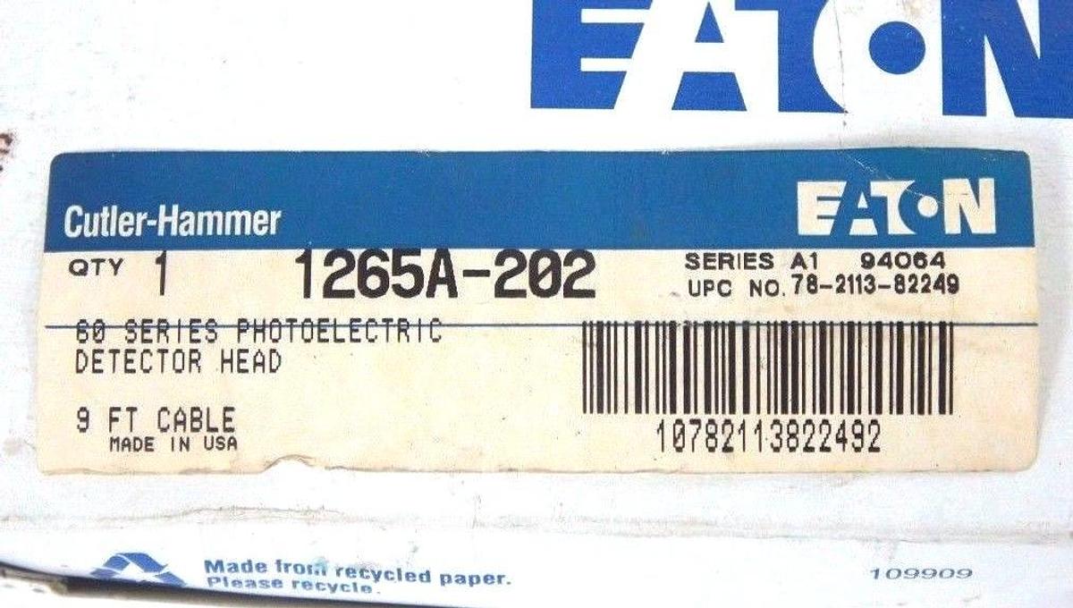 NIB CUTLER HAMMER 1265A-202 SER. A1 PHOTOELECTRIC DETECTOR HEAD 9FT CABLE