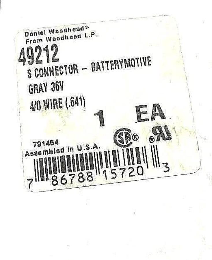 Used NIB BRAD HARRISON WOODHEAD 49212 S CONNECTOR - BATTERYMOTIVE GRAY 36V