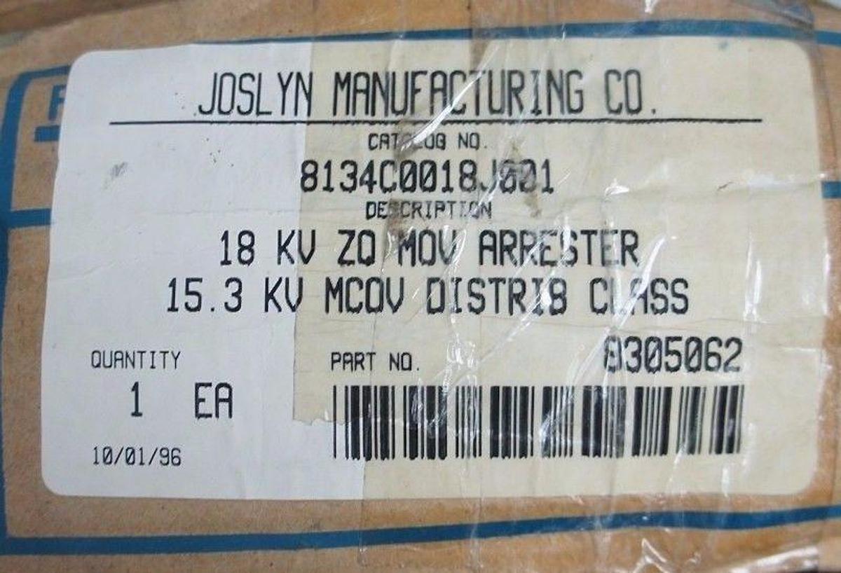 Used NEW JOSLYN 8305062 18KV ZQ MOV ARESSTER 15.3KV MCOV DISTRIB 8134C0018J001