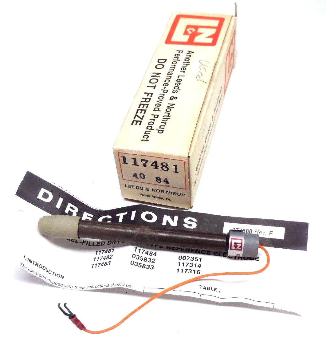 Used LEEDS & NORTHORUP 117481 PH MEASURING ELECTRODE GEL FILLED DIFFUSION TYPE