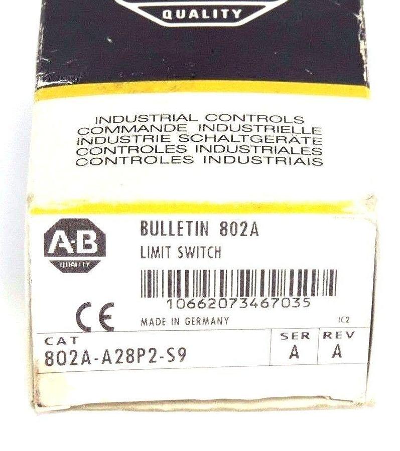 Used NIB ALLEN BRADLEY 802A-A28P2-S9 LIMIT SWITCH SER. A REV. A 240V 10A 802AA28P2S9