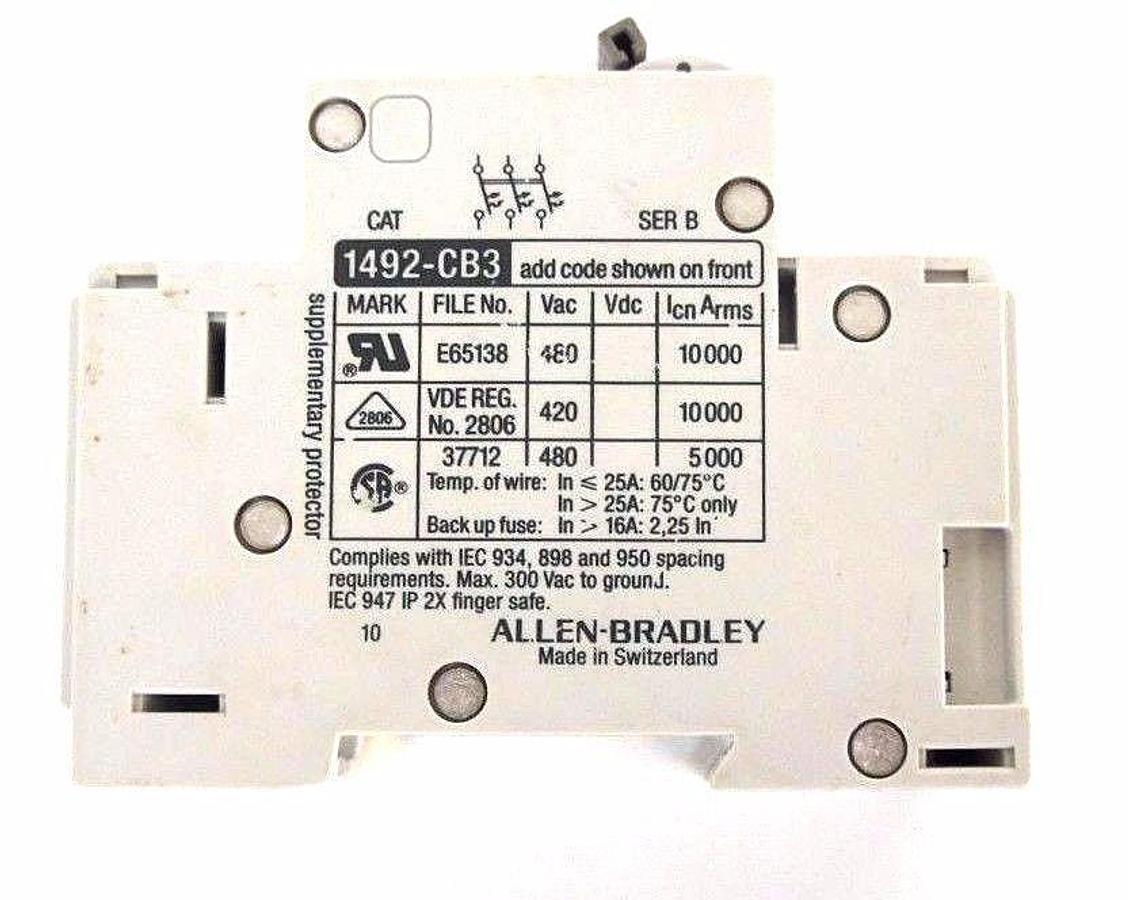 Used LOT OF 2 ALLEN BRADLEY 1492-CB3-G150 MINIATURE CIRCUIT BREAKERS SER B, 15 AMP