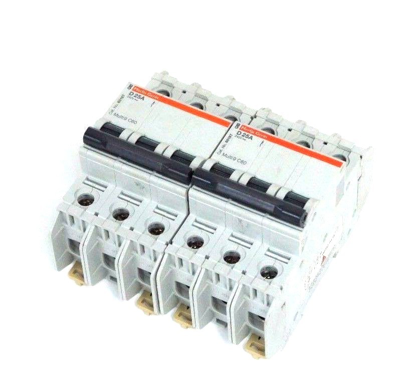 Used LOT OF 2 MERLIN GERIN 60197 MULTI 9 C60 D 25A CIRCUIT BREAKERS D25A
